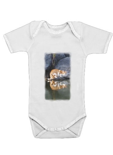  Cat Reflection in Pond Water voor Baby short sleeve onesies