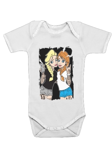  Sisters Selfie Tatoo Punk Elsa Anna voor Baby short sleeve onesies