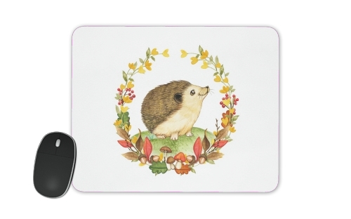  watercolor hedgehog in a fall woodland wreath voor Mousepad