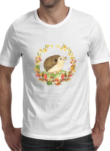  watercolor hedgehog in a fall woodland wreath voor Mannen T-Shirt