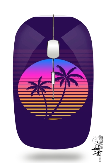  Classic retro 80s style tropical sunset voor Draadloze optische muis met USB-ontvanger