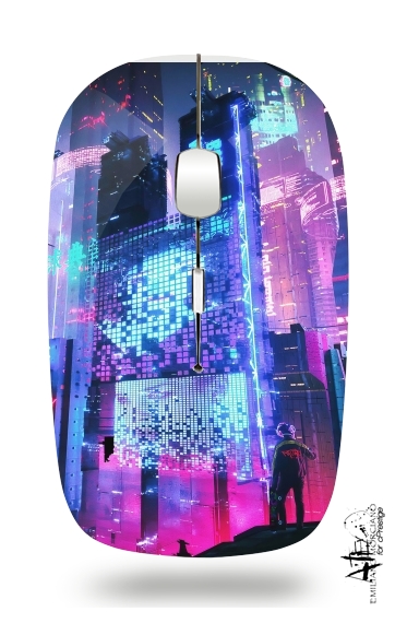  Cyberpunk city night art voor Draadloze optische muis met USB-ontvanger