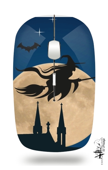  Halloween Moon Background Witch voor Draadloze optische muis met USB-ontvanger