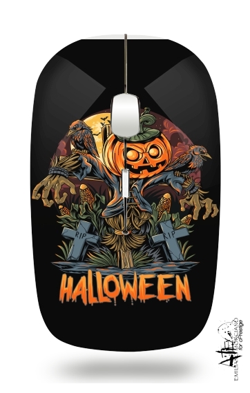  Halloween Pumpkin Crow Graveyard voor Draadloze optische muis met USB-ontvanger