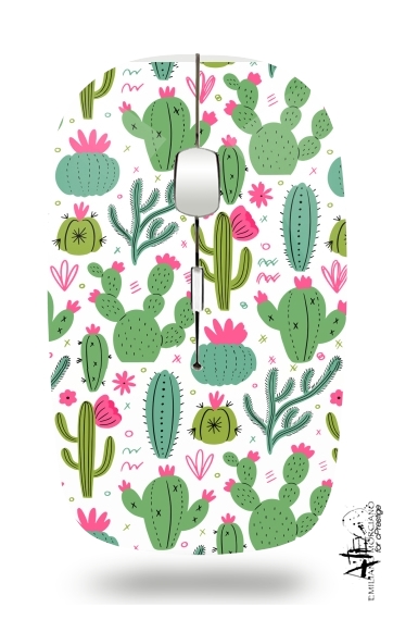  Minimalist pattern with cactus plants voor Draadloze optische muis met USB-ontvanger