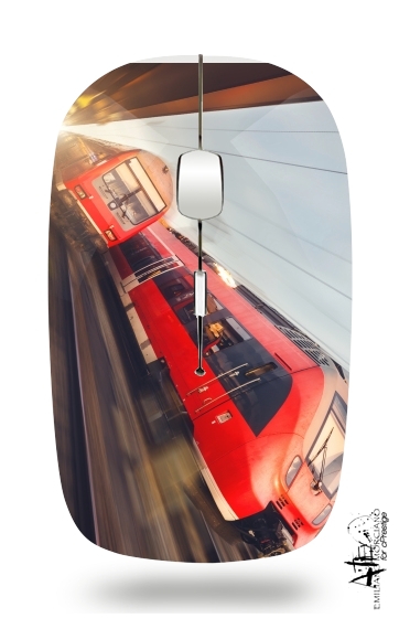  Modern high speed red passenger trains at sunset. railway station voor Draadloze optische muis met USB-ontvanger