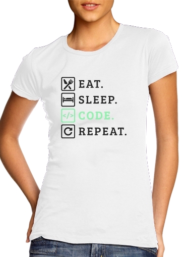  Eat Sleep Code Repeat voor Vrouwen T-shirt