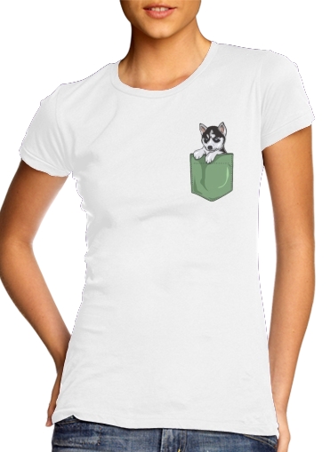  Husky Dog in the pocket voor Vrouwen T-shirt